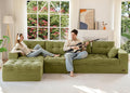 MAXYOYO 132" L Shaped Modular Sectional Sofa with Ottoman, Cloud Boneless Couch with Layered Cushion, Upholstered Sofa in a Box, Flexible Module Combination for Living Room, No Assembly, Green