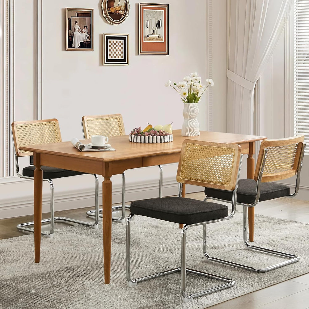 Rattan Dining Chairs Set of 4,Upholstered Mid-Century Modern Dining Room Chai...