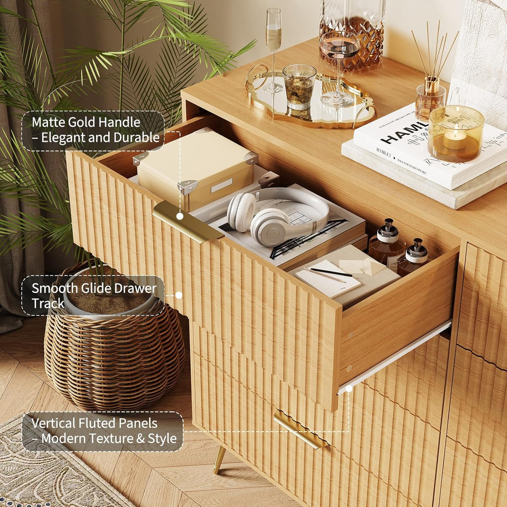 Garvee Fluted Dresser for Bedroom with 8 Drawers,55" Wide Modern Chest of Wooden Bedroom Chest with Metal Handle,Clothes Storage Organizer,Closet Dresser & TV Stand for Living Room,Hallway