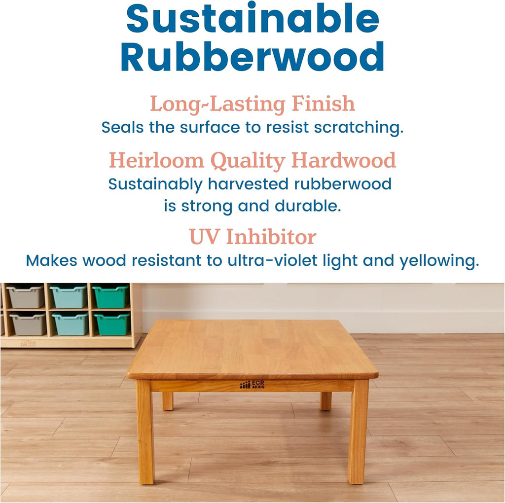 ECR4Kids 30in x 30in Square Hardwood Table with 14in Legs, Kids Furniture, Honey