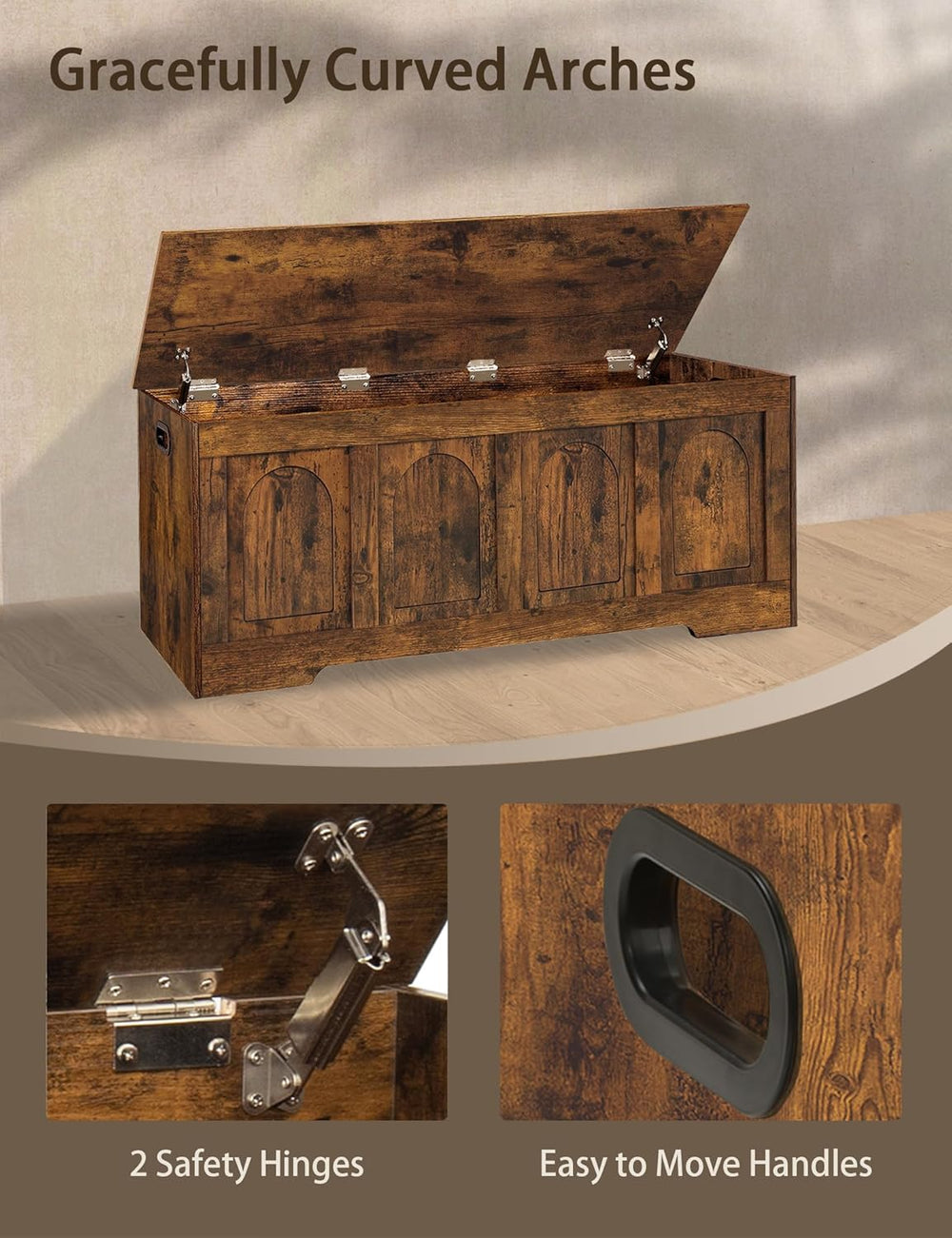DINZI LVJ Storage Chest, 47.2”Wooden Storage Box with 2 Safety Hinges, Entryw...