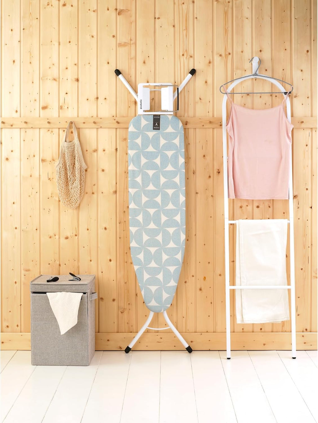 Brabantia Size A Compact Small Ironing Board (43x12 in) 7 Height Options, Adjustable Steam Iron Rest Holder (Fresh Breeze) Non-Slip Feet, Anti-Collapse Child Locks