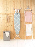 Brabantia Size A Compact Small Ironing Board (43x12 in) 7 Height Options, Adjustable Steam Iron Rest Holder (Fresh Breeze) Non-Slip Feet, Anti-Collapse Child Locks