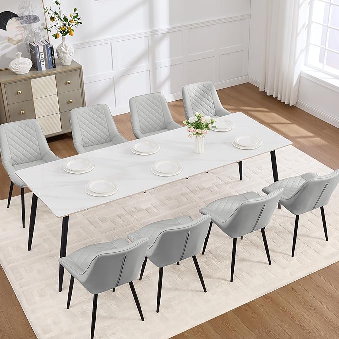 Dining Chair Set of 8, Modern Dining Chairs with Thick Cushions, Faux Leather...