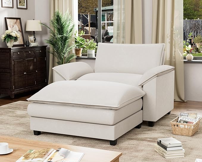 Homall 40" Modular Sectional Sofa, Single Sofa Couch with Reversible Ottoman, DIY Combination Chenille Deep 1-Seat Cloud Couch for Living Room, Apartment (White, Single Sofa Chair)
