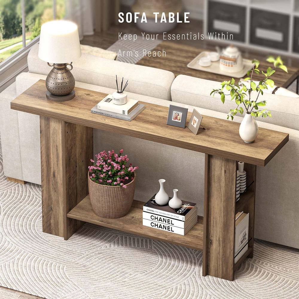 FOLUBAN 53 Inch Long Entryway Table, 2-Tier Wood Console Table with Storage S...