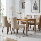 Modern Dining Chairs Set of 4, High Back Dining Chairs Side Chairs with Solid Wood Legs, Upholstered Fabric Dining Room Chairs for Dining Room Kitchen, Beige