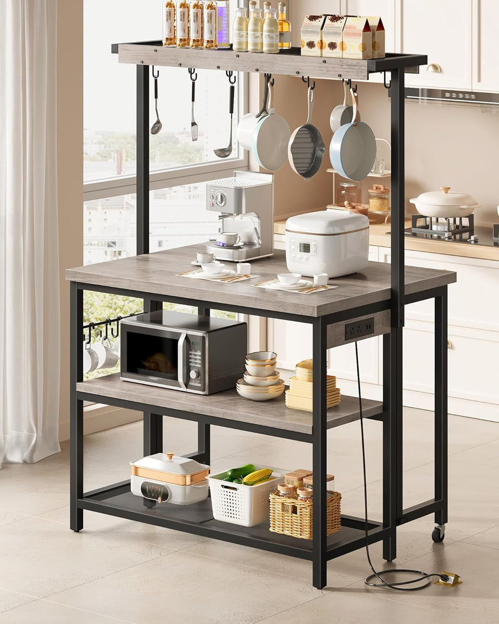 CHOEZON Kitchen Island with Power Outlet, Kitchen Island Table with Folding T...