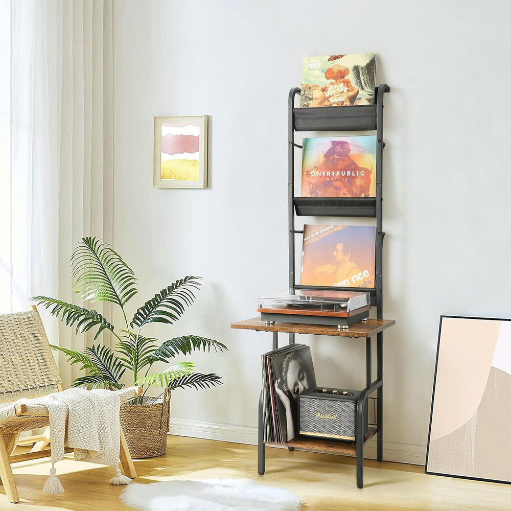 Tewinko Record Player Stand with Vinyl Storage, Record Player Table with Viny...