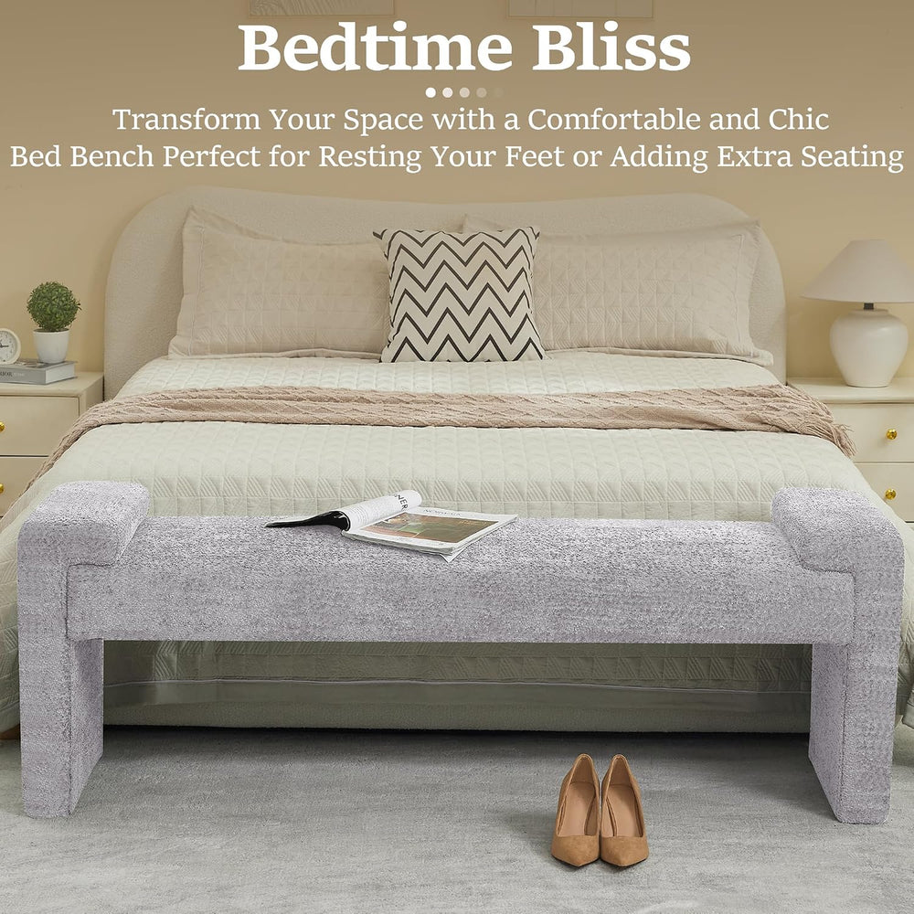 WUTUTUEE 58.7" End of Bed Bench Upholstered Modern Bedroom Bench for Liv...