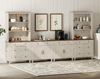WAMPAT Entertainment Center with Bookshelves for TVs up to 75", Farmhouse Wall Unit TV Stand with Doors & Drawer, Media Console Table for Living Room, Bedroom & Home Theater, Rustic White