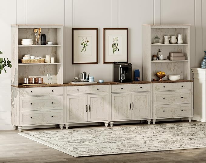 WAMPAT Entertainment Center with Bookshelves for TVs up to 75", Farmhouse Wall Unit TV Stand with Doors & Drawer, Media Console Table for Living Room, Bedroom & Home Theater, Rustic White