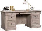 Sauder Palladia Office Desk with Drawers, Executive Desk with File Cabinet Storage, Cable Management, Keyboard Tray, in Split Oak Finish