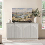 Yechen White Oak Fluted TV Stand with Arched Reeded Design Doors, Modern Entertainment Center with Storage for Up to 65 Inch, TV Media Console, TV Cabinet for Living Room, Bedroom/White Oak(1 PCS)