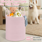 Cotton Rope Storage Basket with Handles, Large 60L Collapsible Laundry Hamper for Clothes, Sturdy Nursery Organizer Blanket Basket for Living Room,Toy Bin for Kids Bed Room,15"x15"x18",Pink