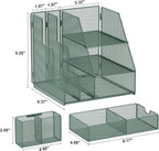 Marbrasse Desk Organizer and Accessories, 3-Tier File Organizer with Drawer and Pen Holder, Small Desktop Organizer and Storage for Workspace Office Supplies Green