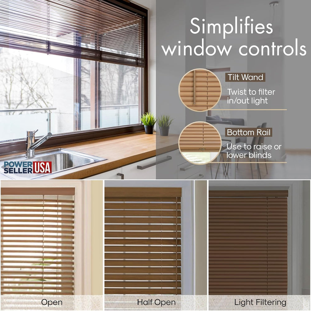 PowerSellerUSA 1" Slats Cordless Window Blinds, 64L x 36W Inches Solid P...