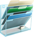 EASEPRES Desk File Organizer Mesh 4-Tier, Hanging Wall Mount Document Organization Stand, Desktop Vertical Mail Paper Folder Holder Rack with Bottom Tray for Office Home Cubicle Countertop, Blue