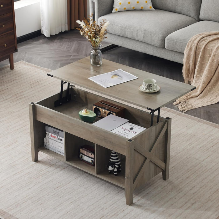 VINGLI Farmhouse Lift Top Coffee Table,37.8" Living Room Table,Grey