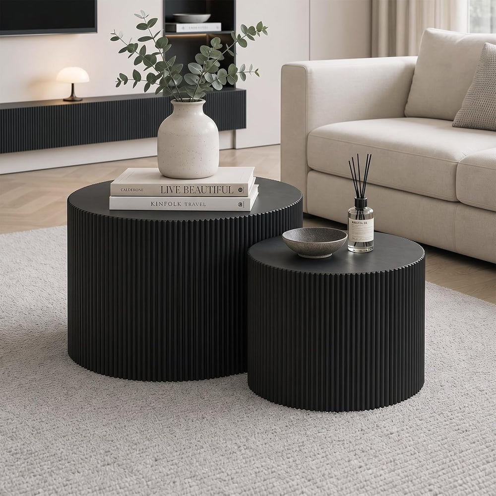 Nesting Round Coffee Table Set of 2 Black No Assembly | Nesting Coffee Tables...