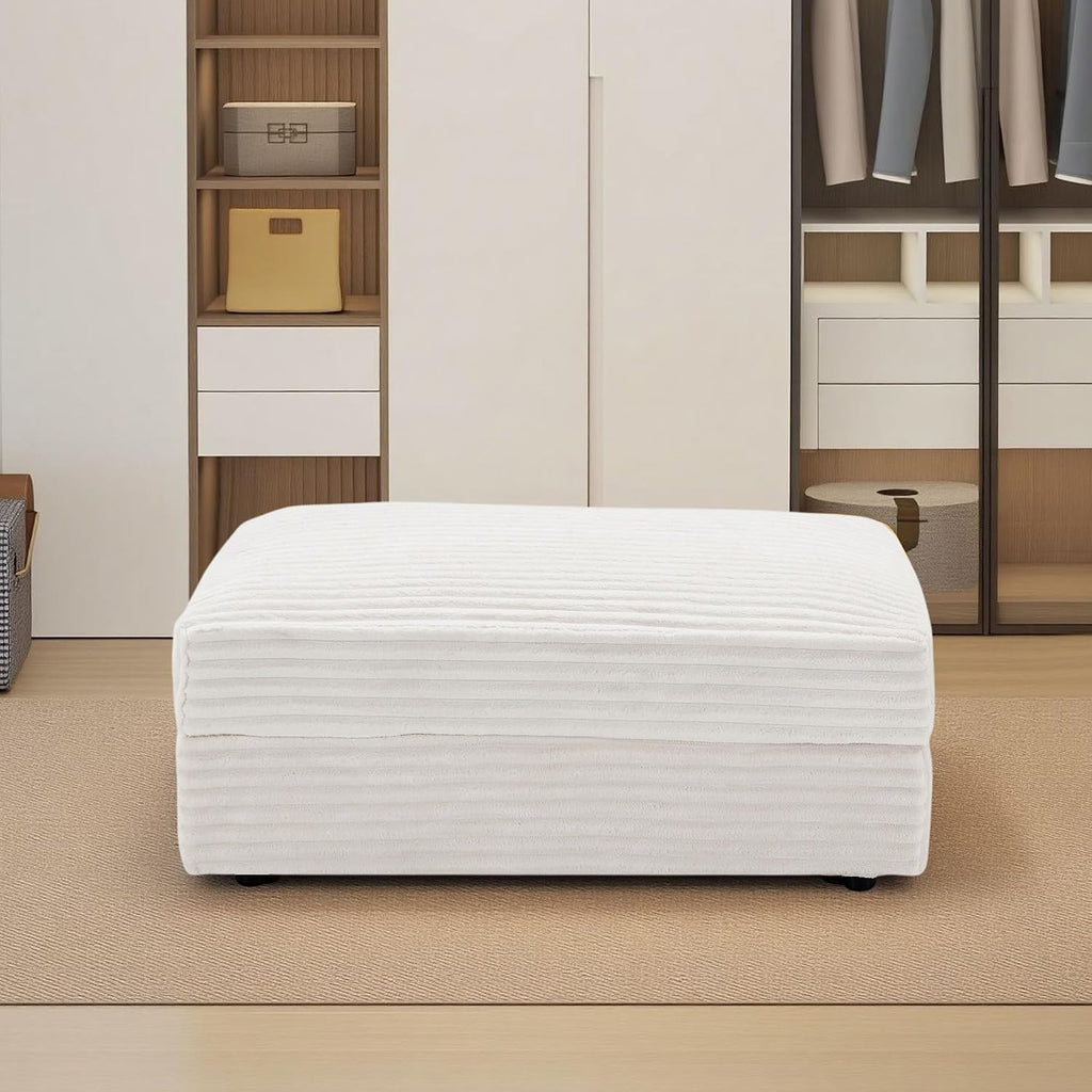 Modern Corduroy Sofa Storage Ottoman, Upholstered Memory Foam Footrest (Beige Footrest)