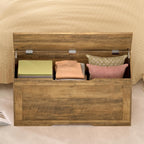 usikey 39.4” Storage Bench, Toy Box with 2 Safety Hinges, Lift Top Storage Chest, Toy Chest for Living Room, Bedroom, Entryway, Honey Brown
