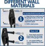 3-H Garage Wall Hooks 14 Pack, Garage Hooks Heavy Duty with Extra Welding Spots, Wall Mount Storage Organizer for Hanging Garden Lawn Tools, Ladder, WeedEater, Chair, Shovel, Blower (Black)