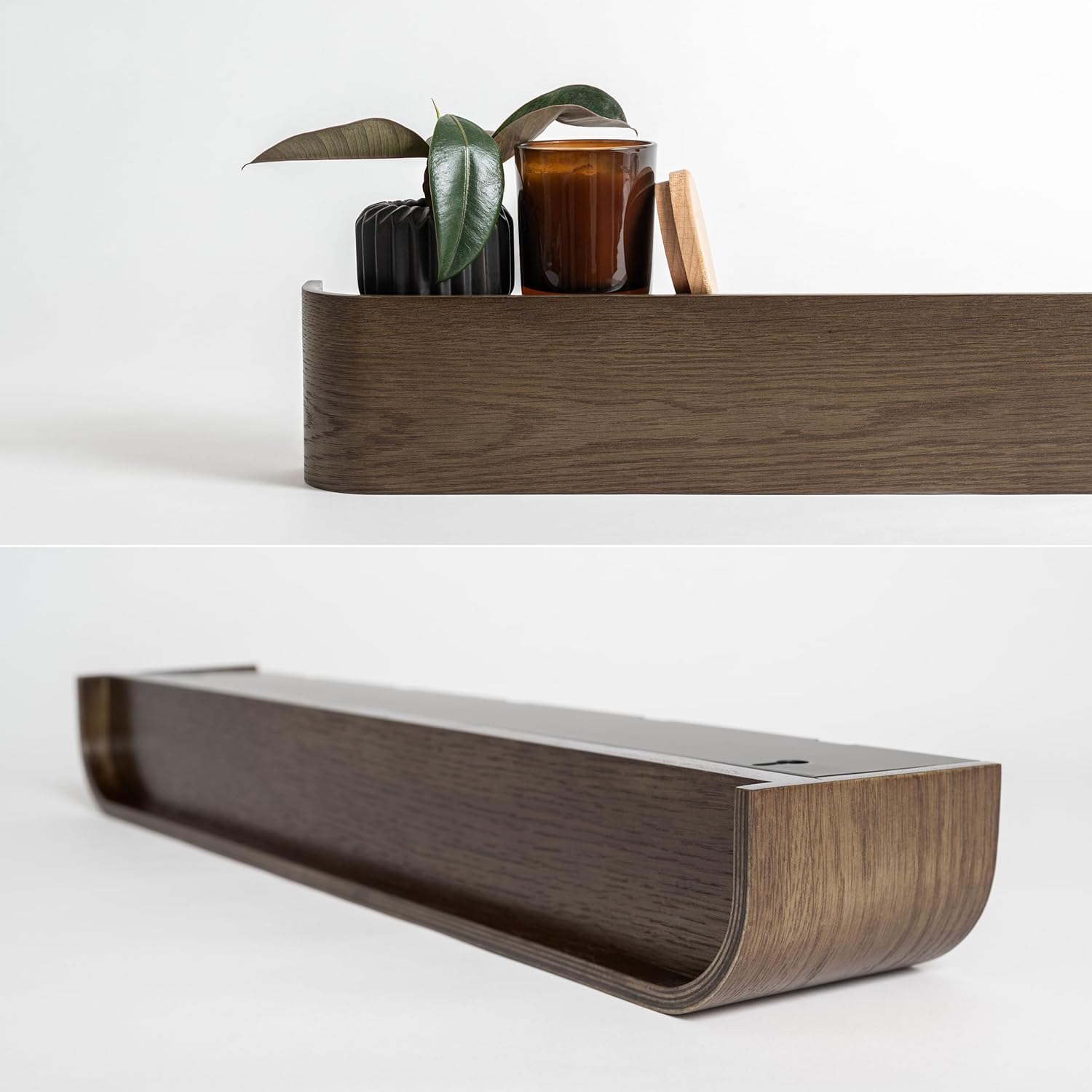 Kazai. Wall-Mounted Coat Rack 'Toke' - Modern Design Coat Rack with Hidden Wall Hooks - Solid Wood Veneer Panel Coat Hanger - Oak, Dark