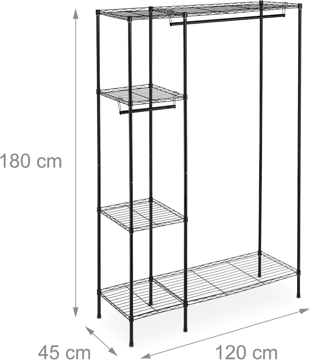 Relaxdays Open Clothes Rack, Black, 180 x 120 x 45 cm