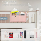 Bedside Caddy Bedside Organizer with Fixed Straps & Water Bottle Holder, Bunk Bed Caddy ideal for Home, Dorm, Hospital, Crib, Versatile Bedside Storage Solution (Pink)