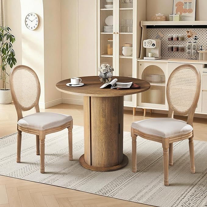 SoarFlash Kitchen Table and Chairs for 2, 31.5" Dining Table Set for 2 with Upholstered Chairs, 3 Piece Kitchen Table Set with Storage Shelf for Small Space, Apartment