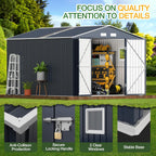Breezz Outdoor Storage Shed 10 x 12 ft. Utility Tool Shed Metal Storage Garden Shed with Lockable Doors, Windows for Patio Storage, Nightblue