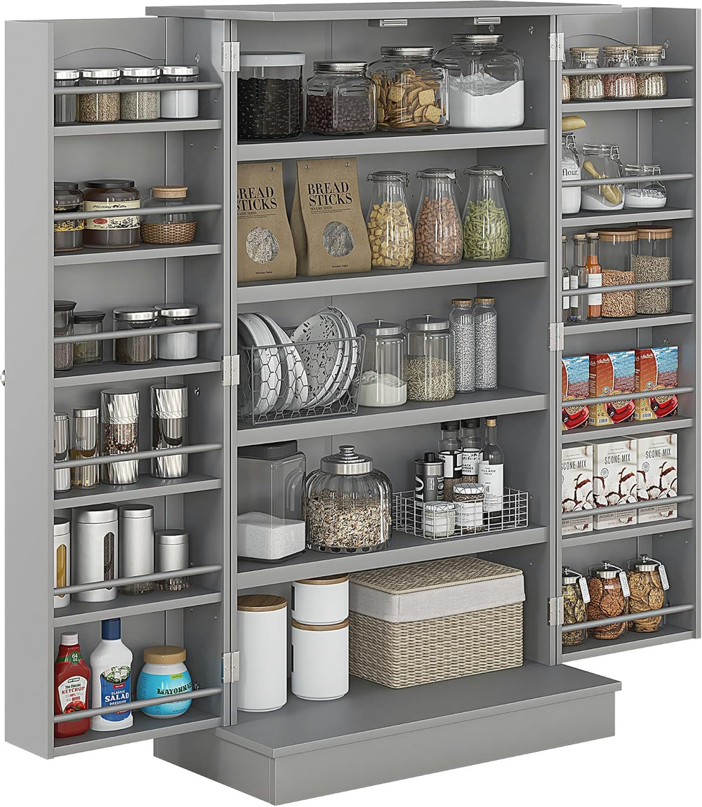 41" Paper Gray Kitchen Pantry Cabinet Freestanding Vertical Cupboard wit...