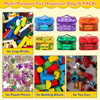 6 Pack Clear Toy Storage Bag with Name Tag& Manual Pocket, Waterproof Transparent PVC Toy Organizer Case for Lego Bricks, Board Games, Building Blocks, Puzzles (Large Capacity, Full Colourful)
