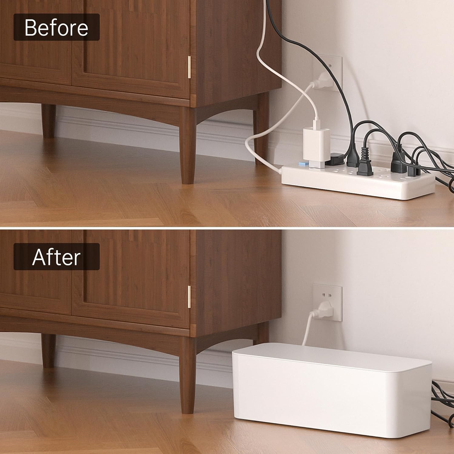 YECAYE 2 Pack Cable Management Box, Pet Friendly Cable Box Organizer for Home & Office, Child-Proof Floor Cord Cover, Cord Management and Cord Hider, White