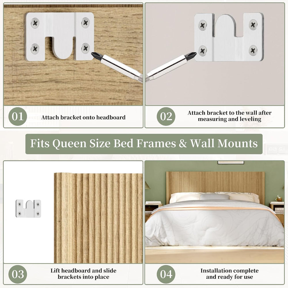 Queen Size Headboard Only, Modern Fluted Wall-Mounted Head Board with Lightin...