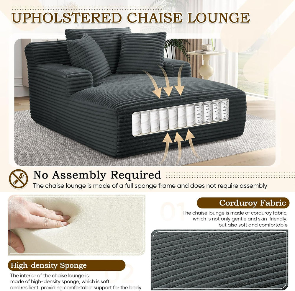 Oversized Chaise Lounge Chair Indoor,50"W Upholstered Corduroy Couch wit...