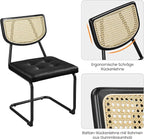 Yaheetech Rattan Dining Chairs Set of 6 Mid Century Modern Dining Room Chairs with Chrome Legs and Rattan Back for Home Kitchen, Faux Leather, Black