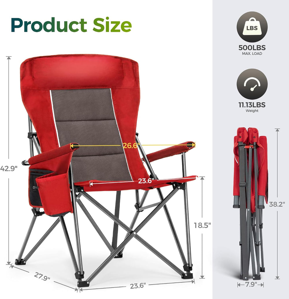 ALPHA CAMP Oversized Folding Camping Chairs for Adults High Backrest Heavy Du...
