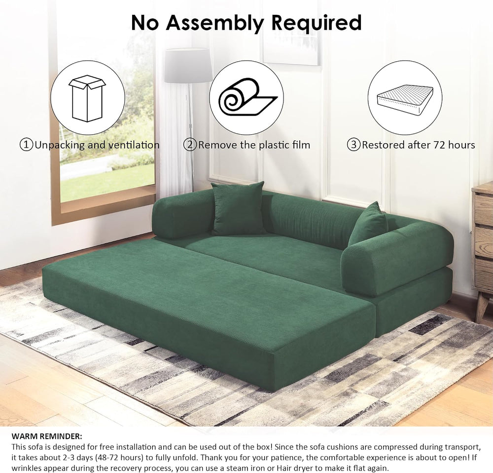 80" Cloud Sleeper Sofa Bed Pull Out Couch, Corduroy Sofa with Side Stora...