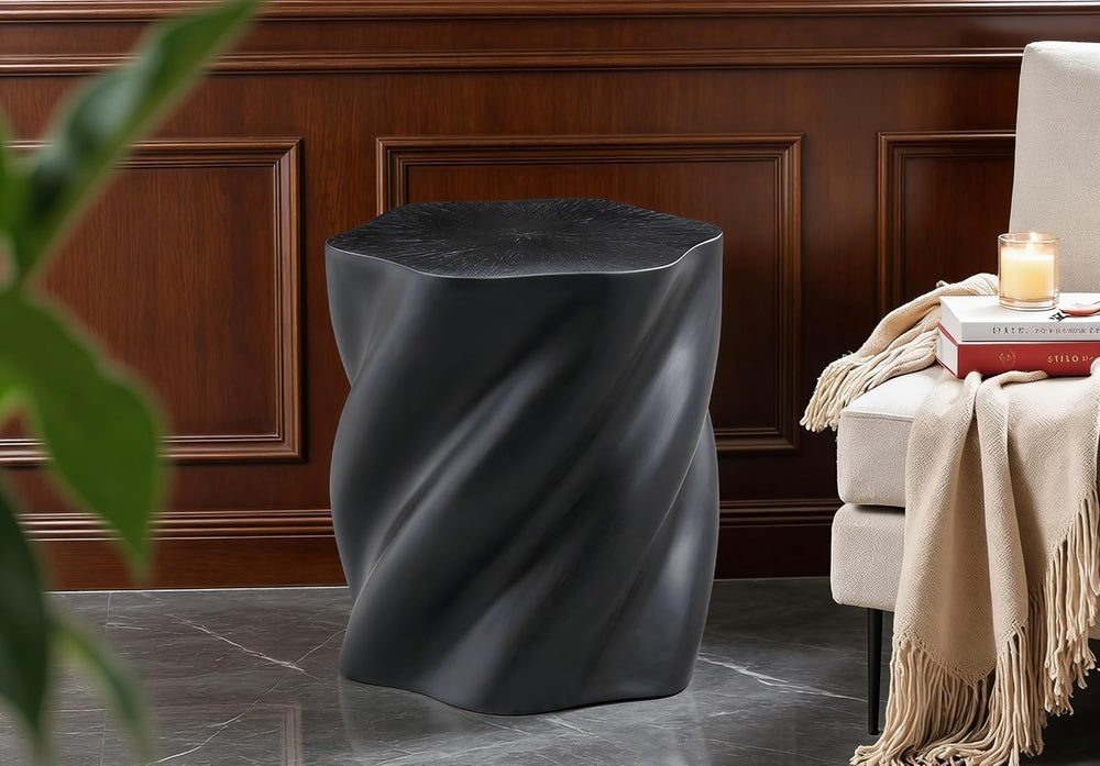 19.69" Modern Sculpture-Style Black Fiberglass End Table,Sofa Couch Side...