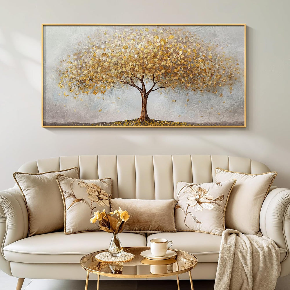 Large Framed Modern Gold Tree of Life Wall Art for Living Room, 30x60 In