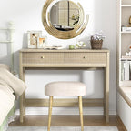 Fluted Writing Desk with Drawers, Makeup Vanity Desk for Bedroom, 40 Inch Home Office Computer Desk with Storage Drawers, Small Console Table