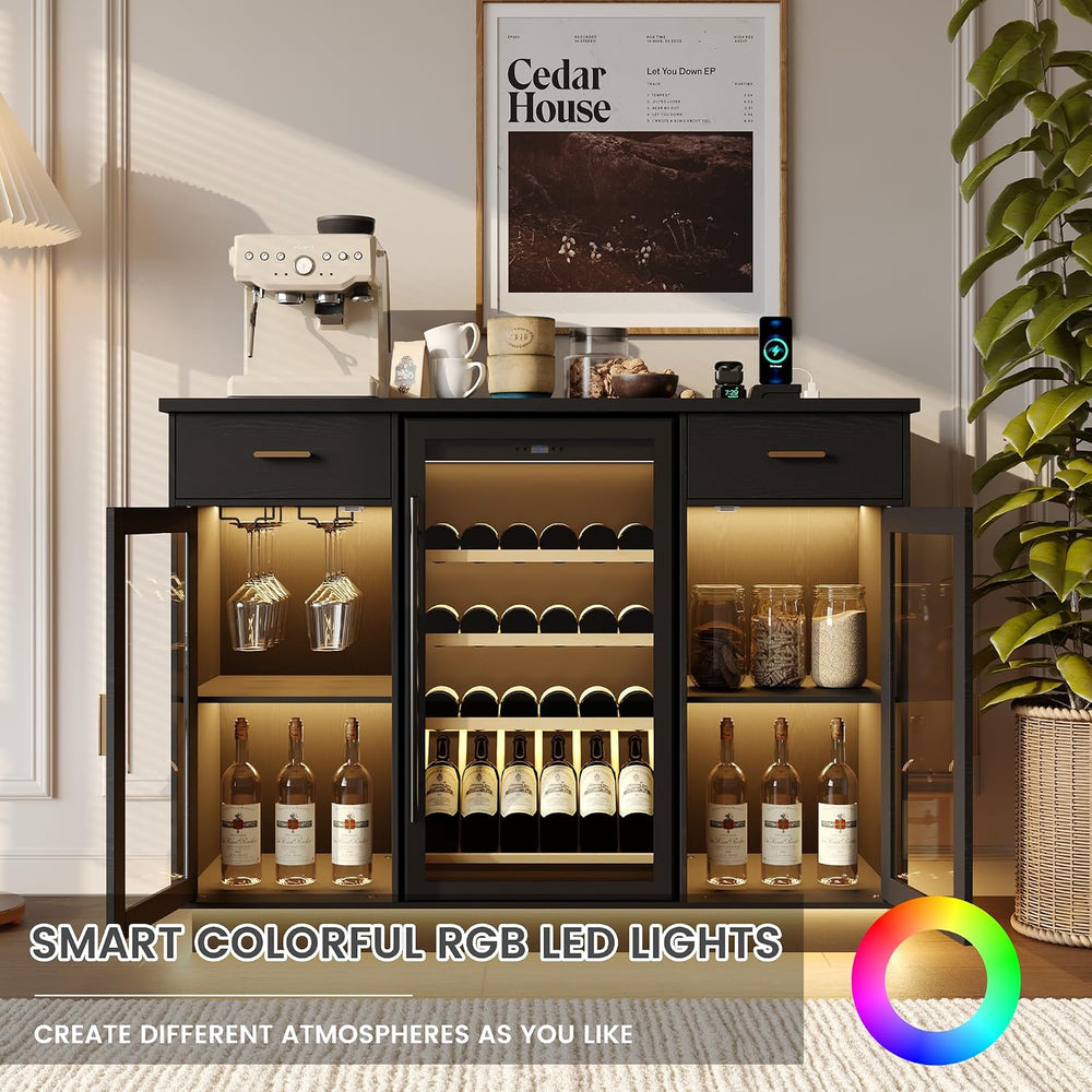 COCO DESIGN Coffee Bar Cabinet with Fridge Space and Power Outlet, Black