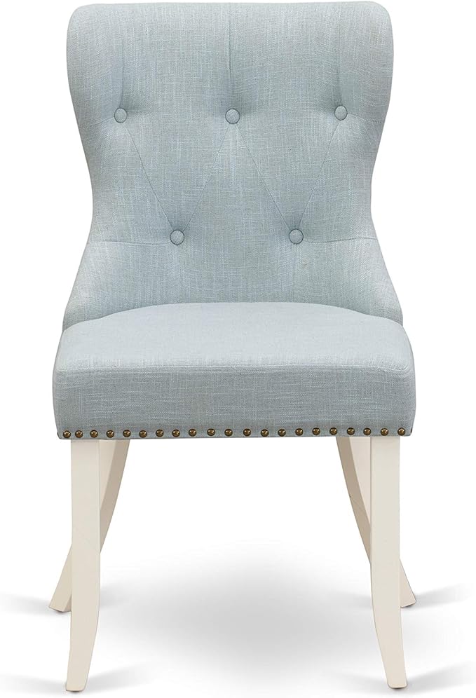 East West Furniture X097SI215-6 6 Piece Dining Set Contains a Rectangle Dining Room Table with X-Legs and 4 Baby Blue Linen Fabric Parson Chairs with a Bench, 40x72 Inch, Multi-Color