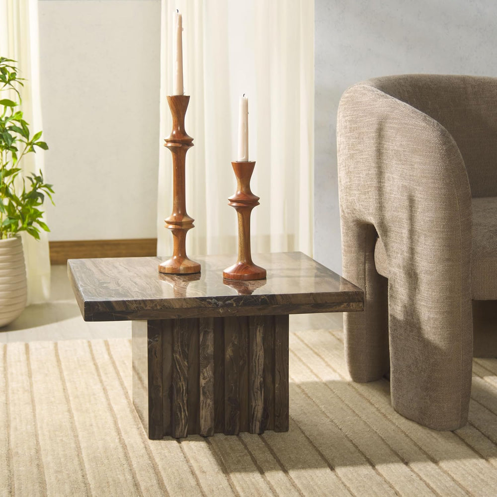 SAFAVIEH Couture Collection - Olivia Brown Marble Accent Table, Square Pedest...