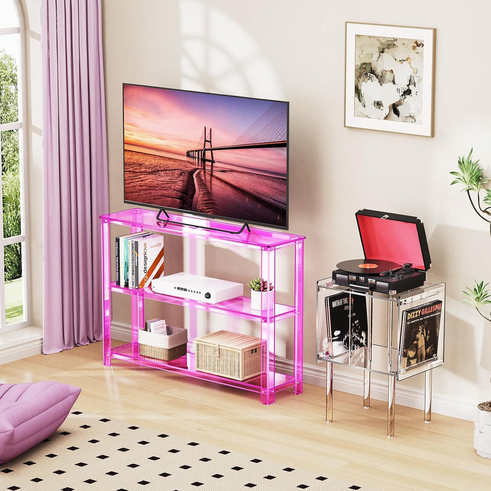 Acrylic Console Table, 3 Tier Entryway Table with Storage Shelves (Light Pink)