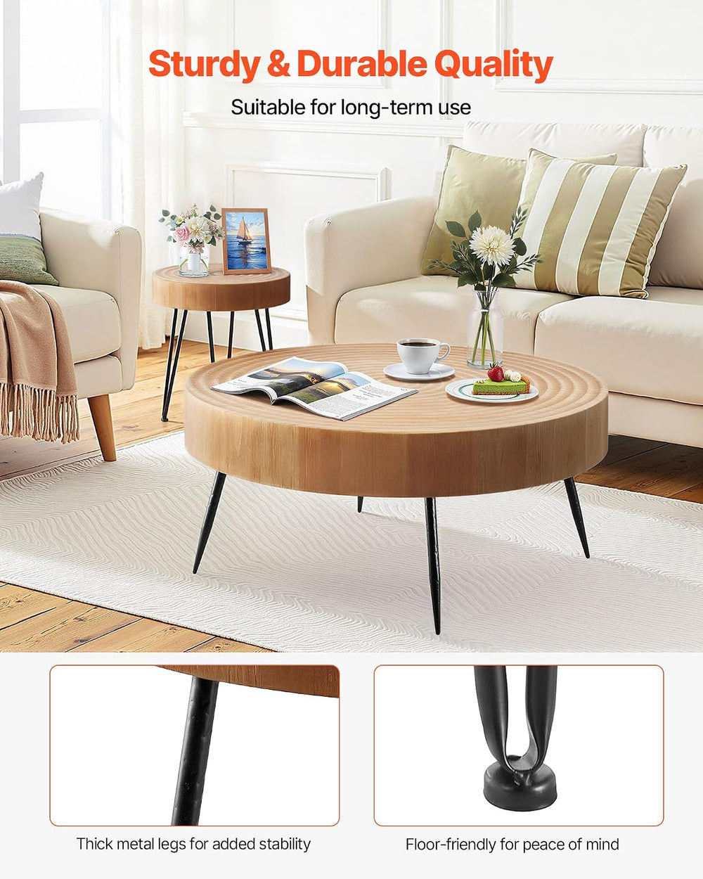 VEVOR 2 Pieces Round Coffee Tables Sets, 31.3 in Industrial Living Room Table...
