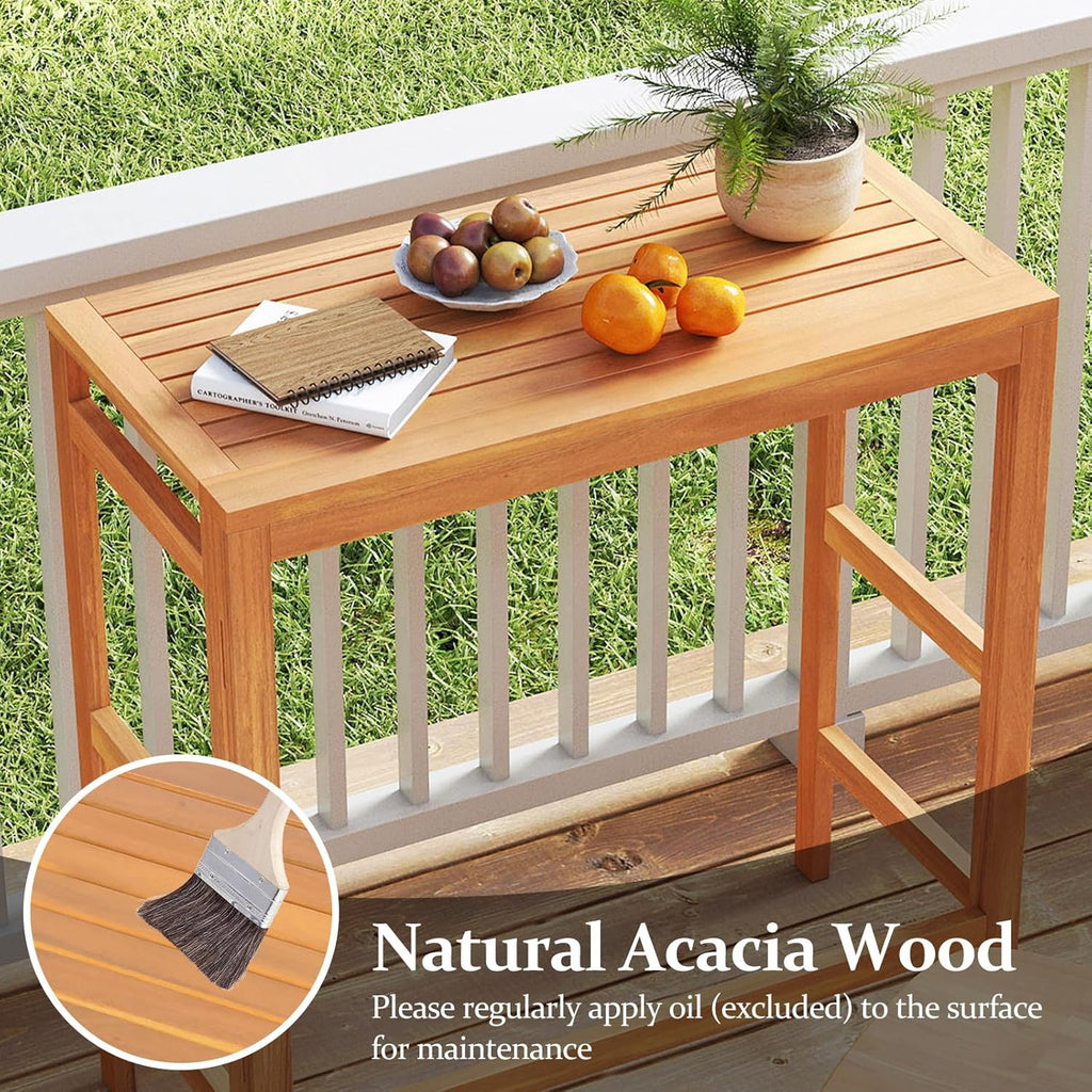 Tangkula Acacia Wood Outdoor Folding Bar Table, Patio Rectangle Counter Height Pub Table with Slatted Tabletop, for Balcony, Backyard Garden and Poolside