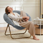 YSSOA Saucer Chair, Comfy Faux Fur Chair for Bedroom, Saucer Chairs for Adults, Teens, Round Shaped Moon Chair with Foldable Metal Frame, Grey